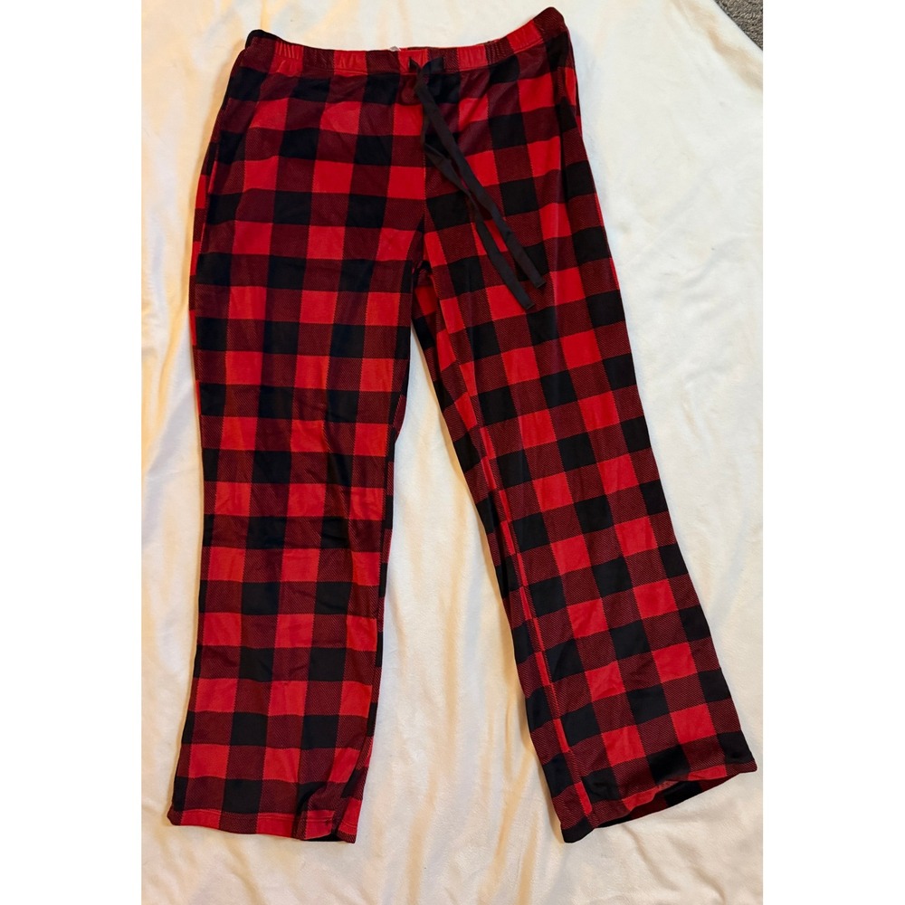 Stars Above Pajama Pants Womens Medium Red Black Buffalo Plaid Excellent Fleece